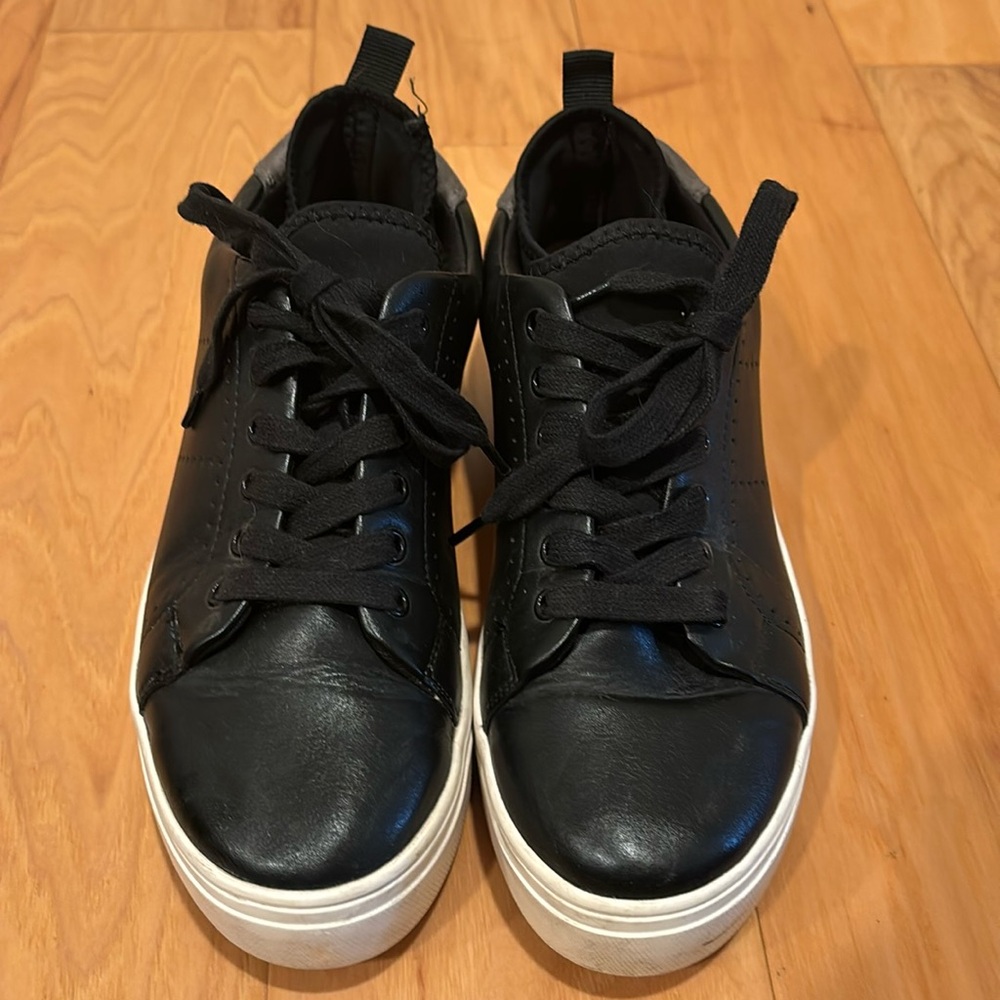 Black Vegan Leather sneaker Size 8 by Call it Spring, white soles